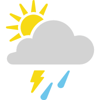 Icona meteo per Temporali in intensificazione nel pomeriggio. Massime da 17 a 19° C e minime da 10 a 12° C.